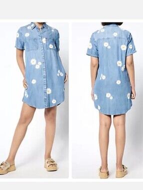 Driftwood Mabel Daisy Daydream Embroidered Shortsleeve Denim Shirt Dress Sz XS